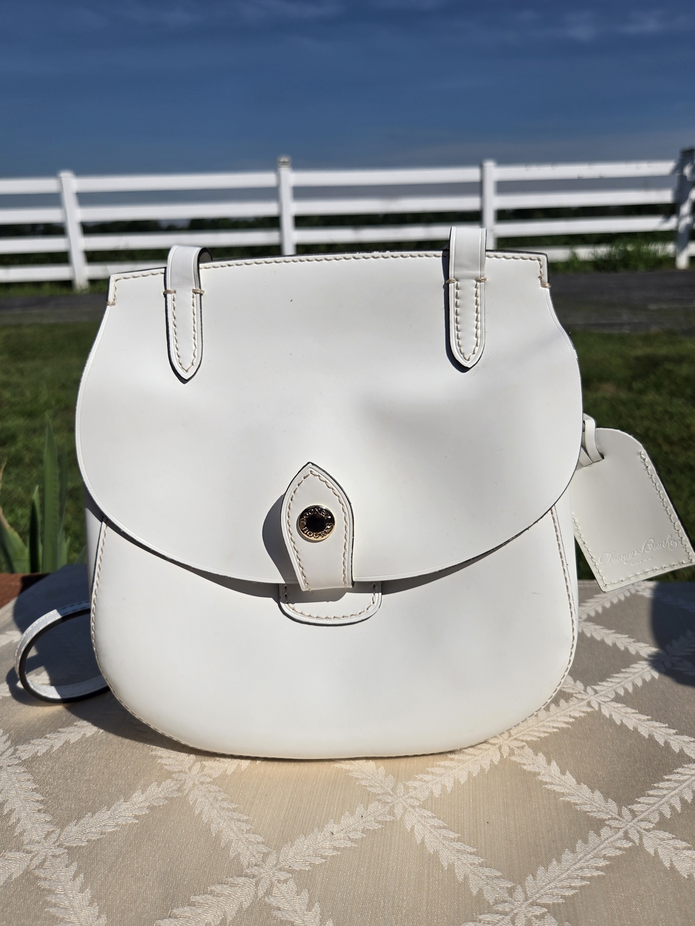 Dooney & Bourke Alto Collection White Leather Happy Bag Crossbody Saddle Bag